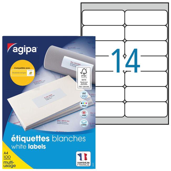 Etikety univerzální 99,1x38,1mm Agipa A4 100 archů