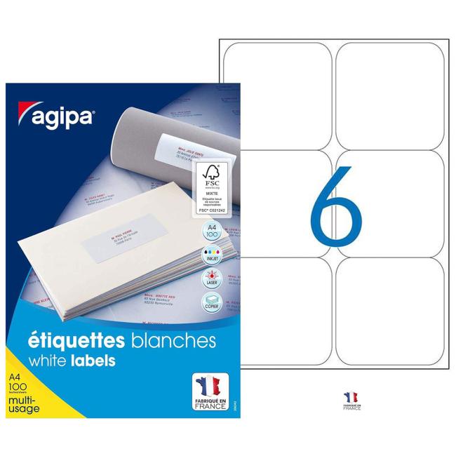 Etikety univerzální 99,1x93,1mm Agipa A4 100 archů