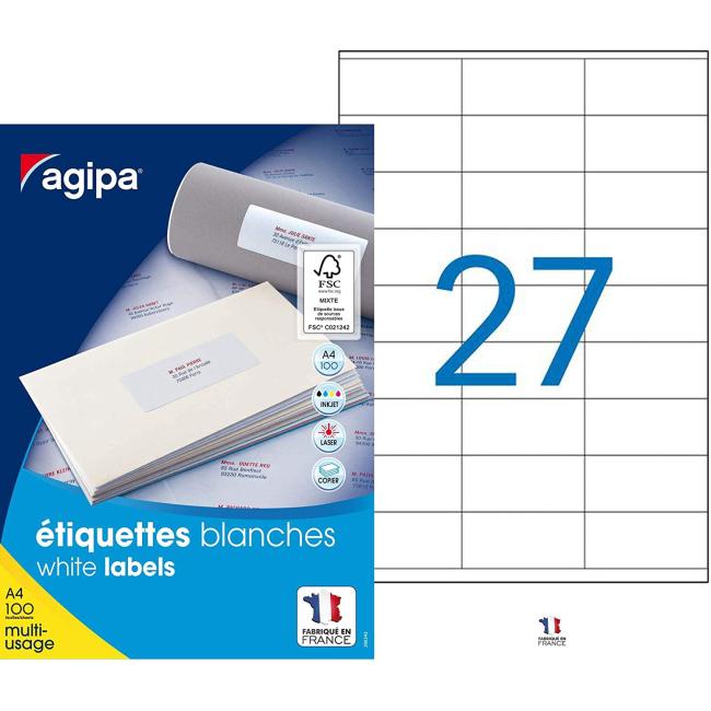 Etikety univerzální 70x31mm Agipa A4 100 archů