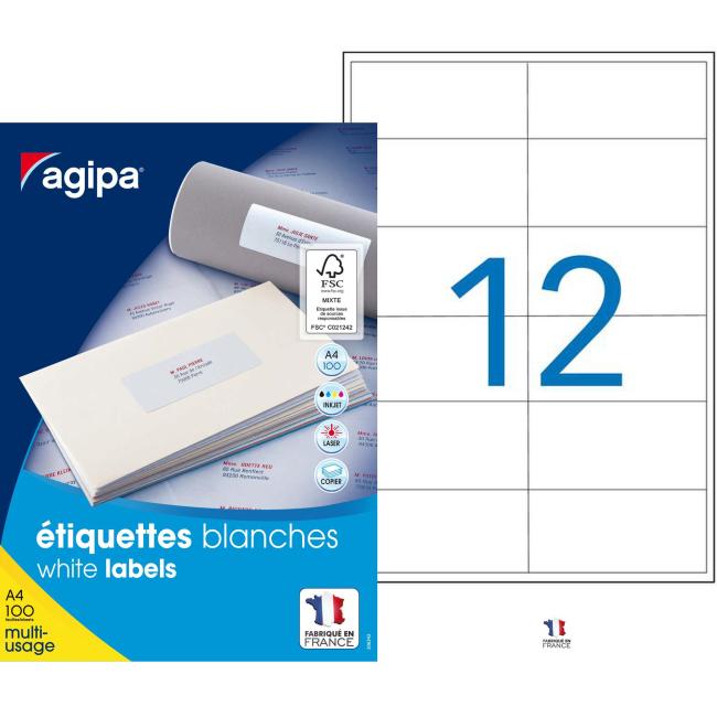 Etikety univerzální 97x42,4mm Agipa A4 100 archů