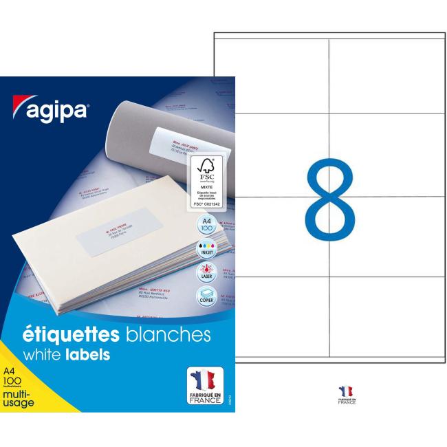 Etikety univerzální 105x72mm Agipa A4 100 archů
