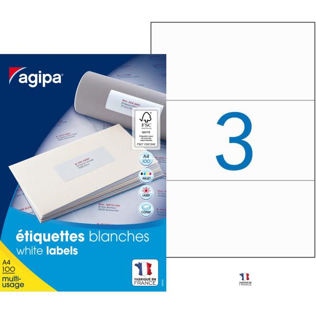 Etikety univerzální 210x99mm Agipa A4 100 archů