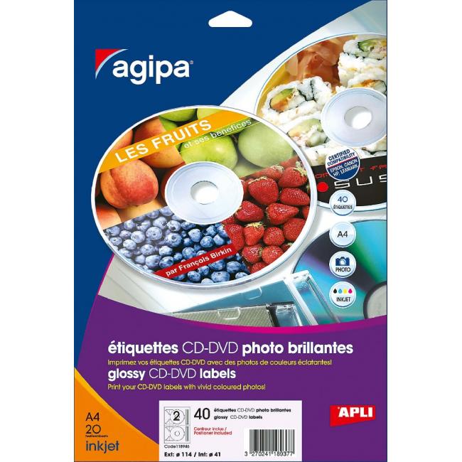 Etikety univerzální na CD/DVD průměr 114mm Agipa 100 archů