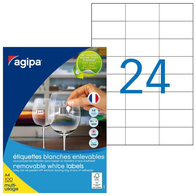 [AG101165] Etikety univerzálně odnímatelné 70x37mm Agipa A4 100 archů
