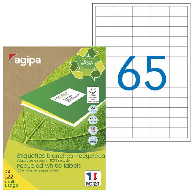 Etikety univerzálně recyklované 38x21,2mm Agipa A4 100 archů