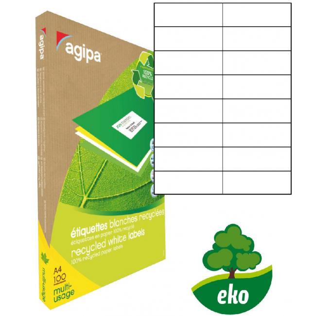 Etikety univerzálně recyklované 105x37mm Agipa A4 100 archů