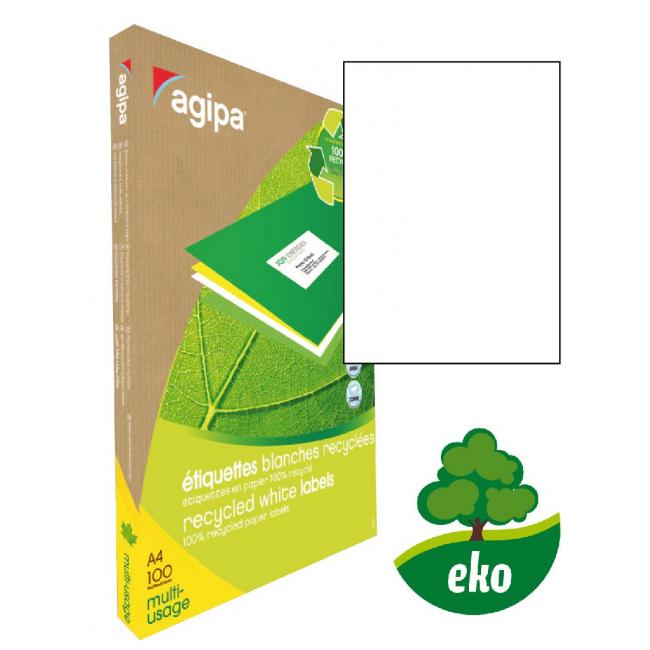 Etikety univerzálně recyklované 210x297mm Agipa A4 100 archů