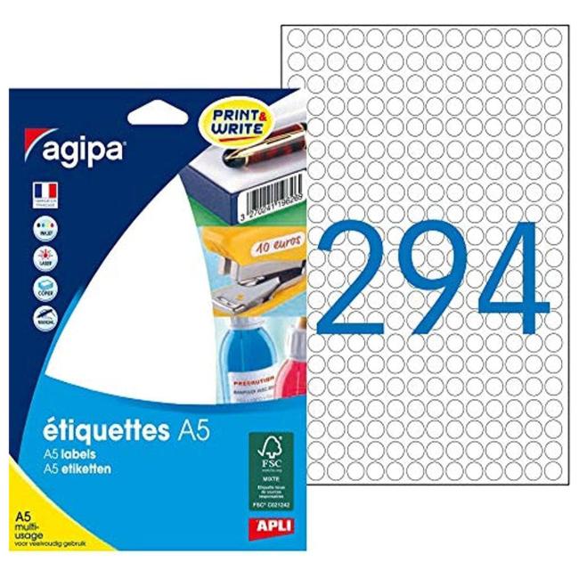 Etikety kruhové 8mm Agipa A5 bílé