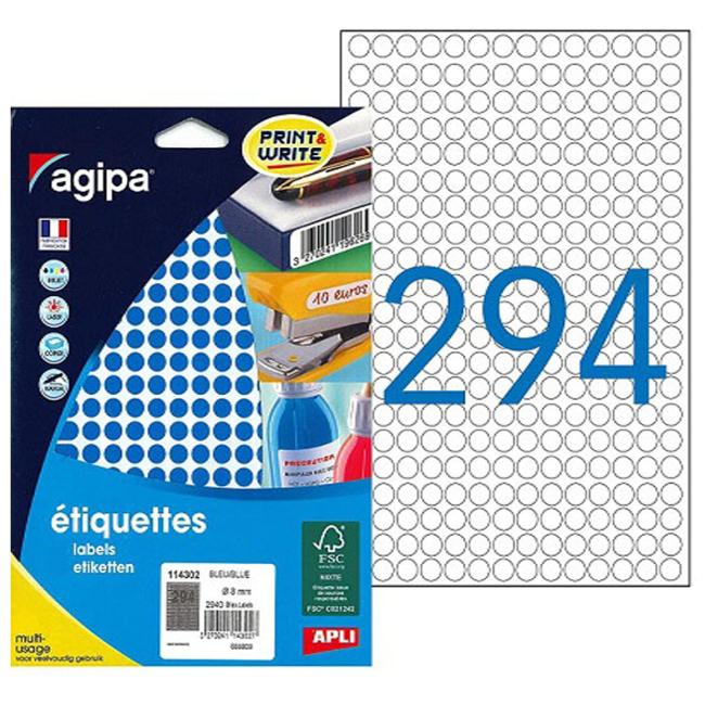 [AG114302] Etikety kruhové 8mm Agipa A5 modré