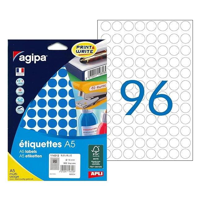 [AG114312] Etikety kruhové 15mm Agipa A5 modré