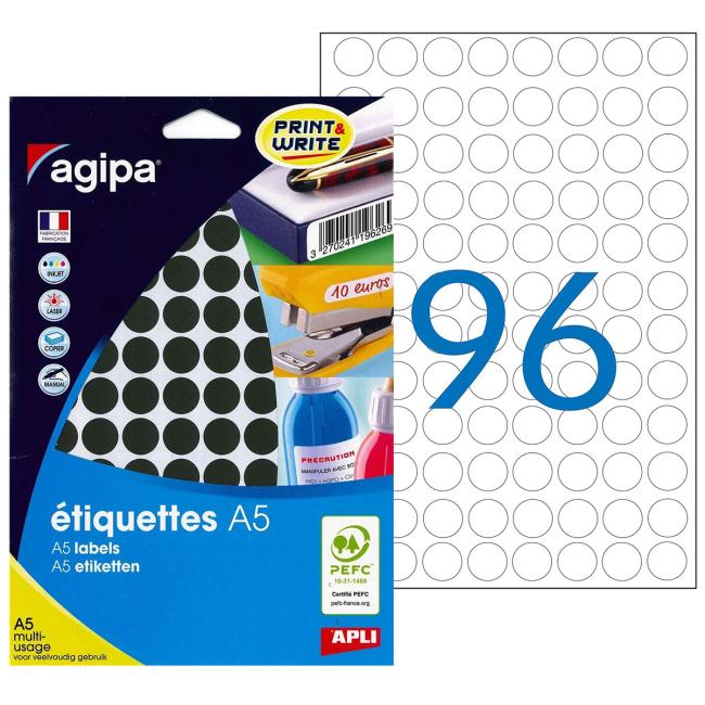 Etikety kruhové 15mm Agipa A5 černé