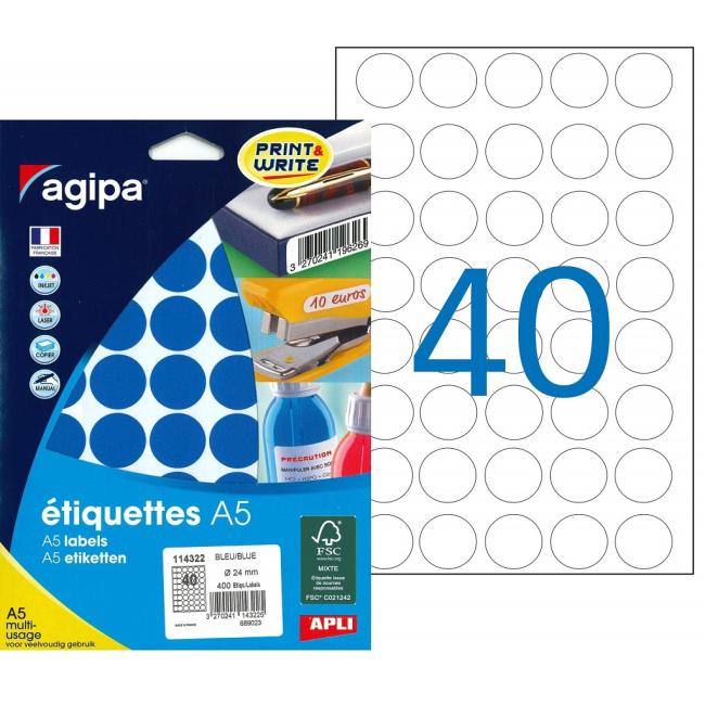[AG114322] Etikety kruhové 24mm Agipa A5 modré