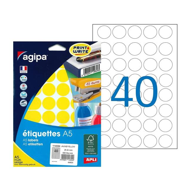 [AG114324] Etikety kruhové 24mm Agipa A5 žluté
