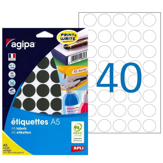Etikety kruhové 24mm Agipa A5 černé