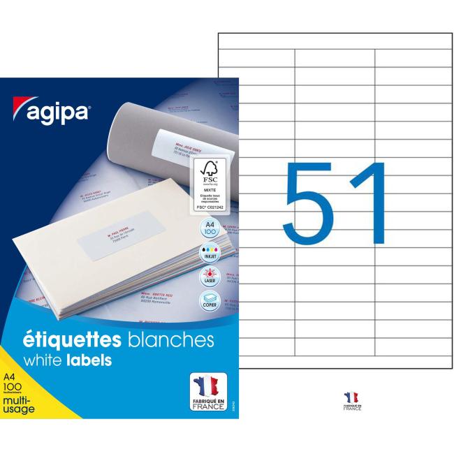Etikety univerzální 70x16,9mm Agipa A4 100 archů