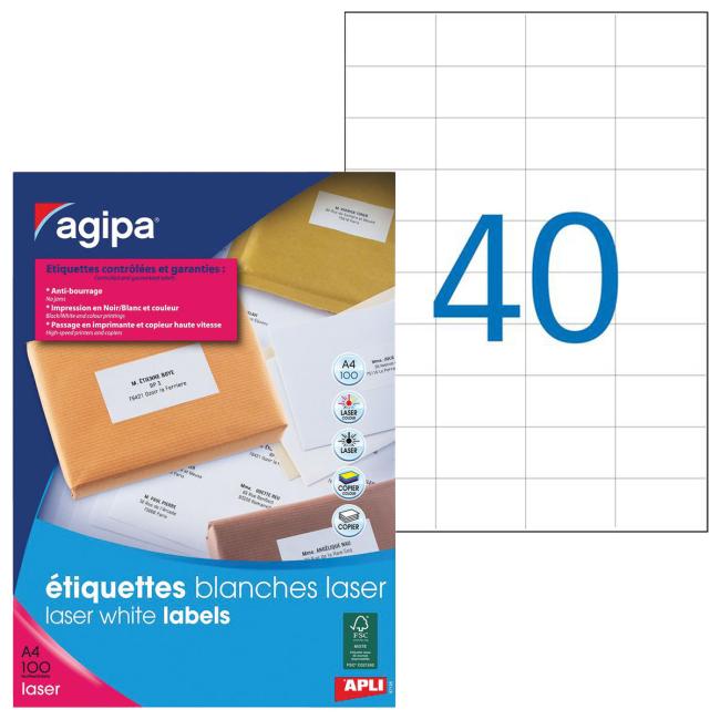 Etikety laser 52,5x29,7mm Agipa A4 100 archů