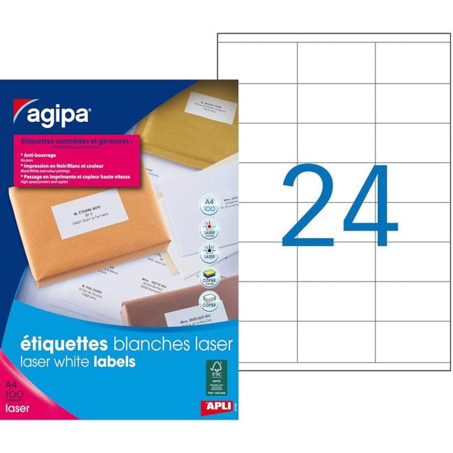 Etikety laser 70x37mm Agipa A4 100 archů