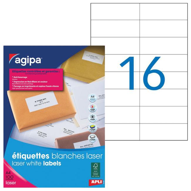 [AG119064] Etikety laser 105x37mm Agipa A4 100 archů