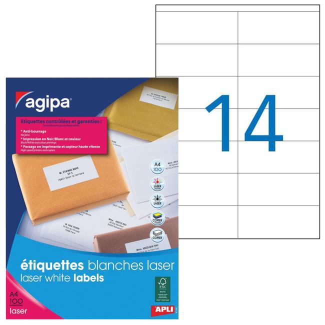[AG119065] Etikety laser 105x42mm Agipa A4 100 archů