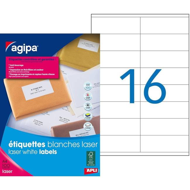 Etikety laser 105x35mm Agipa A4 100 archů