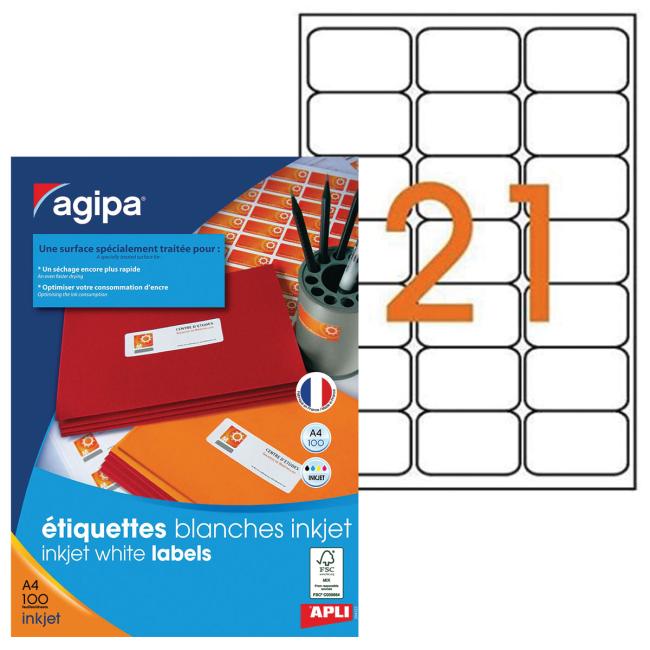 Etikety inkjet 63,5x38,1mm Agipa A4 100 archů