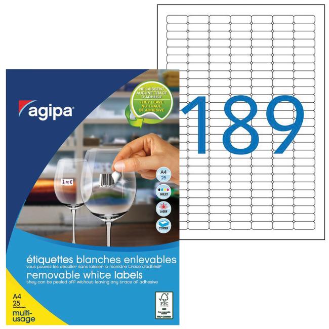 [AG119645] Etikety univerzálně odnímatelné 25,4x10mm Agipa A4 25 archů