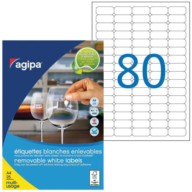 [AG119646] Etikety univerzálně odnímatelné 35,6x16,9mm Agipa A4 25 archů