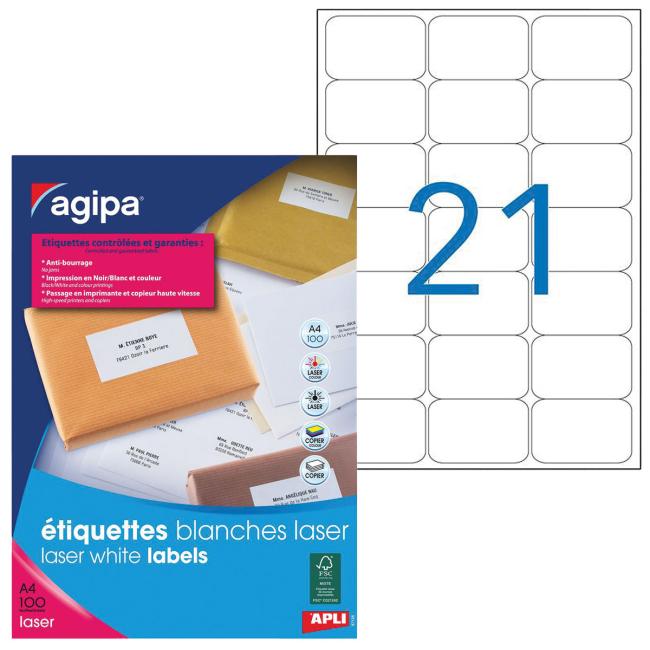 [AG119715] Etikety laser 63,5x38,1mm Agipa A4 100 archů