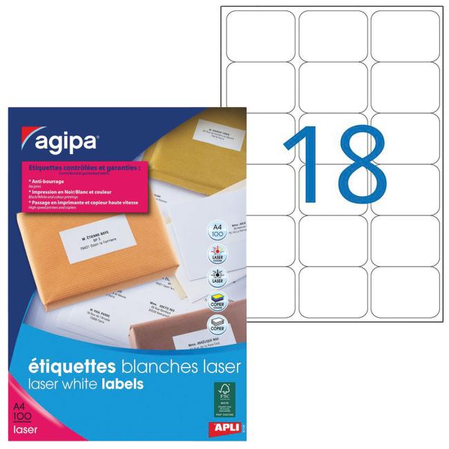 [AG119716] Etikety laser 63,5x46,6mm Agipa A4 100 archů