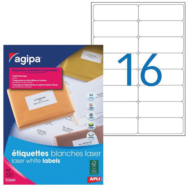 [AG119717] Etikety laser 99,1x33,9mm Agipa A4 100 archů