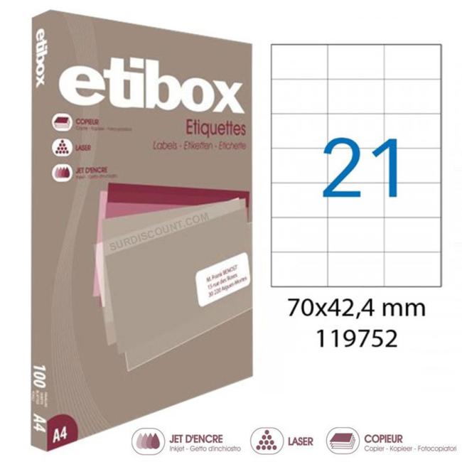 Etikety univerzální 70x42,4mm Etibox A4 100 archů