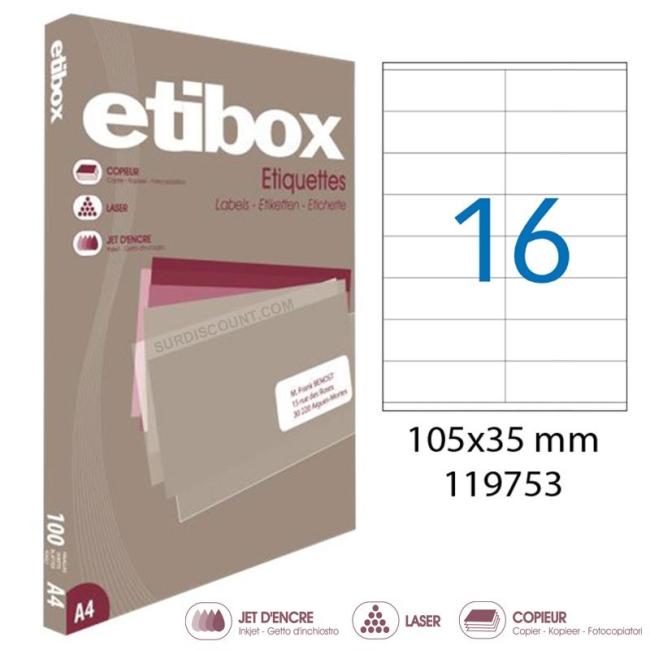 Etikety univerzální 105x35mm Etibox A4 100 archů