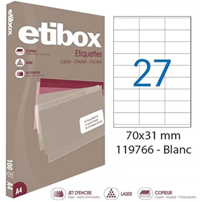 Etikety univerzální 70x31mm Etibox A4 100 archů