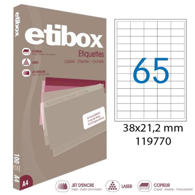 Etikety univerzální 38x21,2mm Etibox A4 100 archů