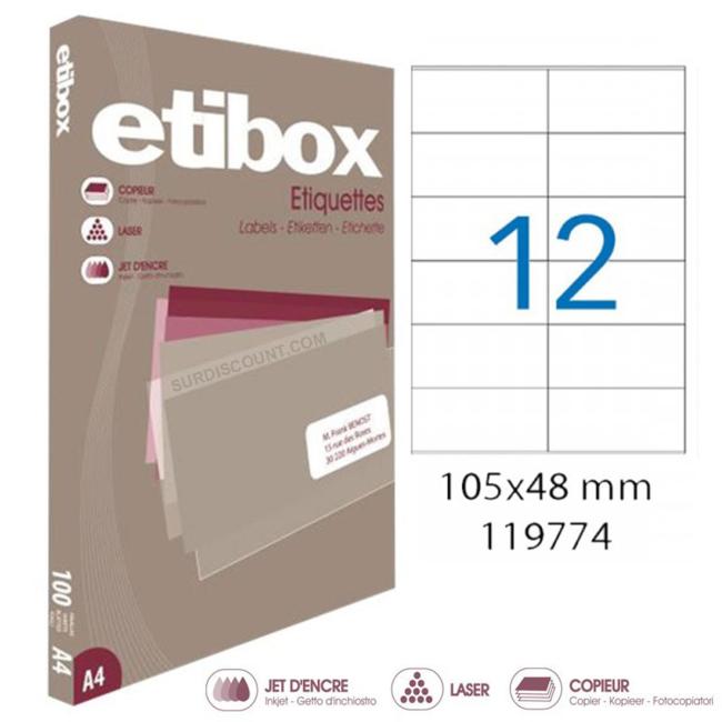 Etikety univerzální 105x48mm Etibox A4 100 archů