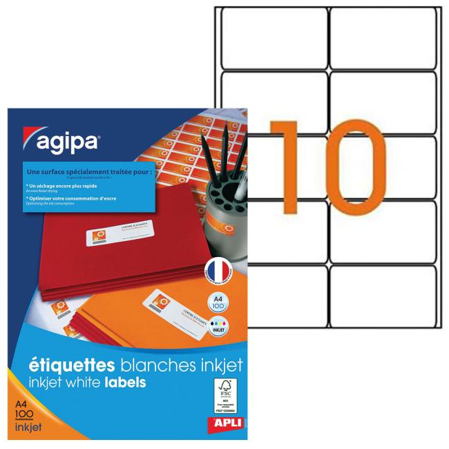 Etikety inkjet 99,1x57mm Agipa A4 100 archů