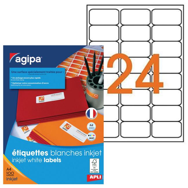 Etikety inkjet 63,5x33,9mm Agipa A4 100 archů