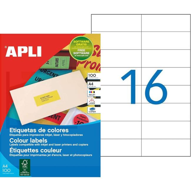 Etikety barevné 105x37mm APLI A4 100 archů žluté