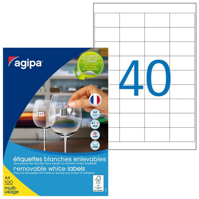 [AG128991] Etikety univerzálně odnímatelné 48,5x25,4mm Agipa A4 100 archů
