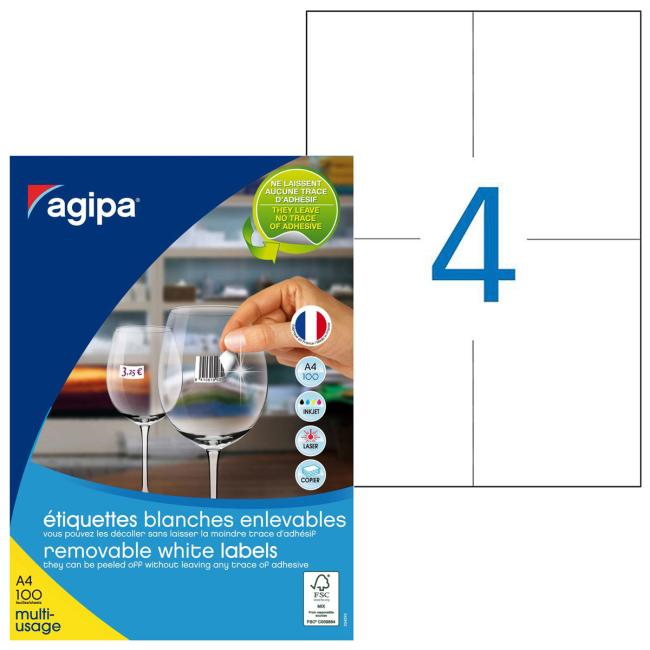 Etikety univerzálně odnímatelné 105x148mm Agipa A4 100 archů