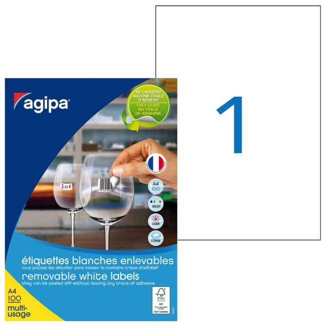 Etikety univerzálně odnímatelné 210x297mm Agipa A4 100 archů