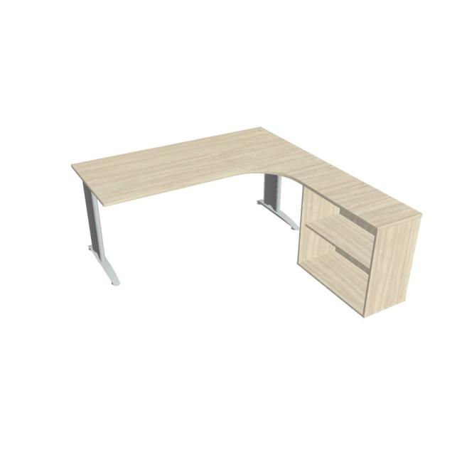 Pracovní stůl Flex, ergo, levý, 180x75,5x200,0 (80x40) cm, akát/kov