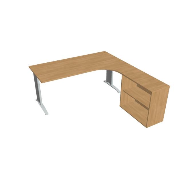 Pracovní stůl Flex, ergo, levý, 180x75,5x200,0 (80x40) cm, dub/kov