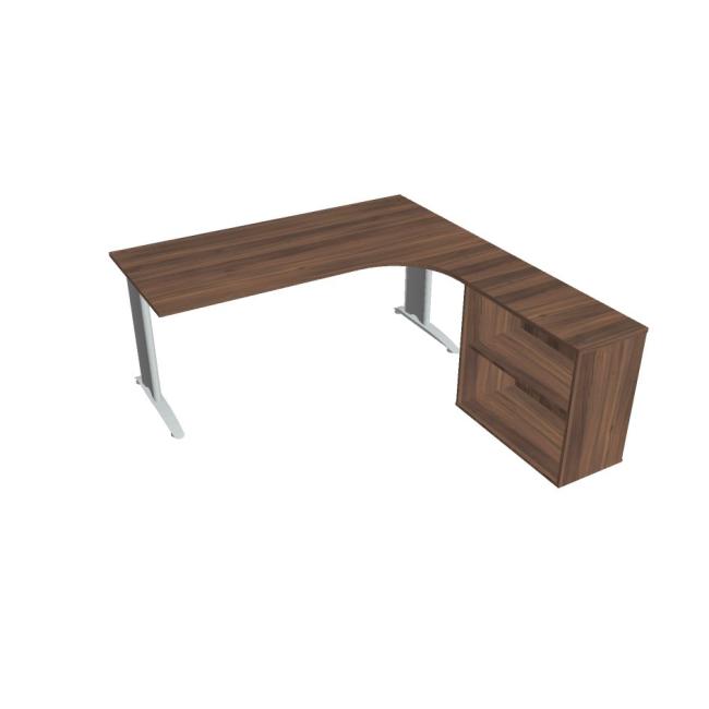 Pracovní stůl Flex, ergo, levý, 180x75,5x200,0 (80x40) cm, ořech/kov