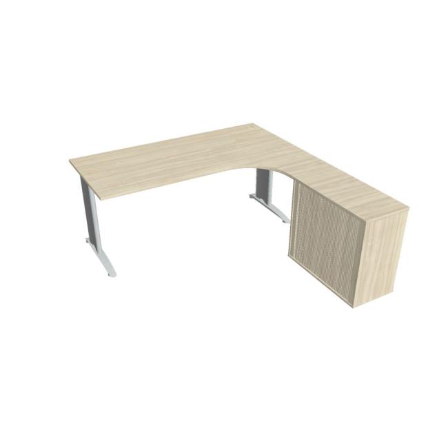 Pracovní stůl Flex, ergo, levý, 180x75,5x200,0 (80x40) cm, akát/kov