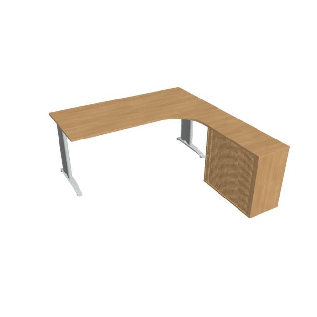 Pracovní stůl Flex, ergo, levý, 180x75,5x200,0 (80x40) cm, dub/kov