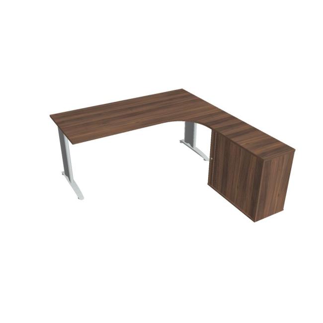 Pracovní stůl Flex, ergo, levý, 180x75,5x200,0 (80x40) cm, ořech/kov