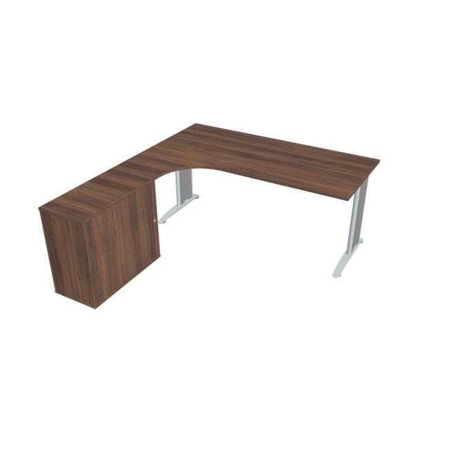 Pracovní stůl Flex, ergo, pravý, 180x75,5x200,0 (40x80) cm, ořech/kov