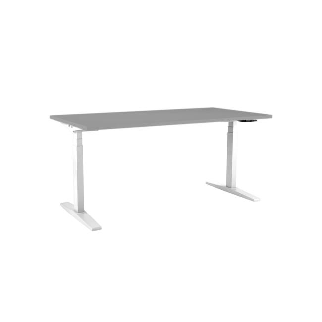 Výškově nastavitelný stůl BASIC, 1-motorový, 138x80 cm, podnož bílá + deska šedá