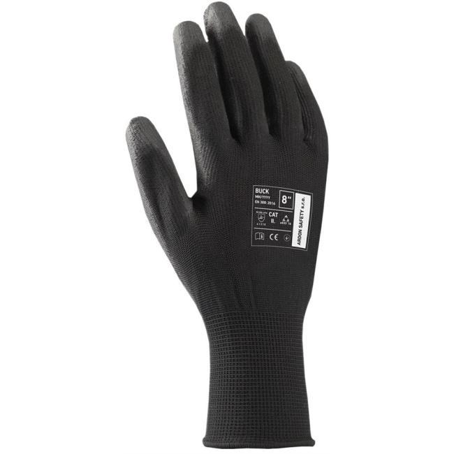 Rukavice polyester, polomáčené BUCK černé vel. L 8/M